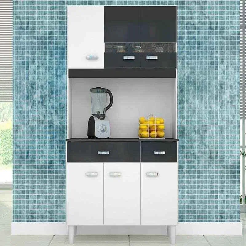 Cozinha-Compacta-Manu-6-Portas-2-Gavetas-Poquema-Branca-com-Preto