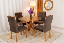 Mesa de Jantar Simpatia Tampo Redondo 108×108 c/ 4 Cad. Lisboa Madeira Maciça RF