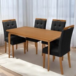 Mesa Alegra Tampo Amadeirado 120x80 com 4 Cadeiras TD