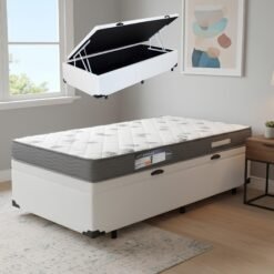 Colchão Solteiro Light D33 + Base Box Baú Corino TD