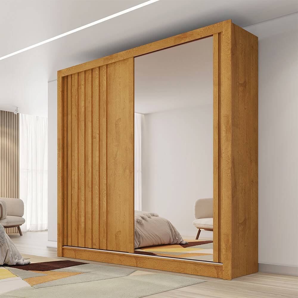 Guarda Roupa Lugano Casal com Espelho Ripado 2 Portas 4 Gavetas Prm