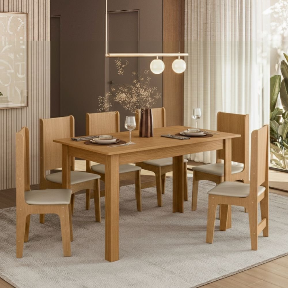 Mesa de Jantar Sara 1.36×0.75m c/6 Cadeiras Luana LD